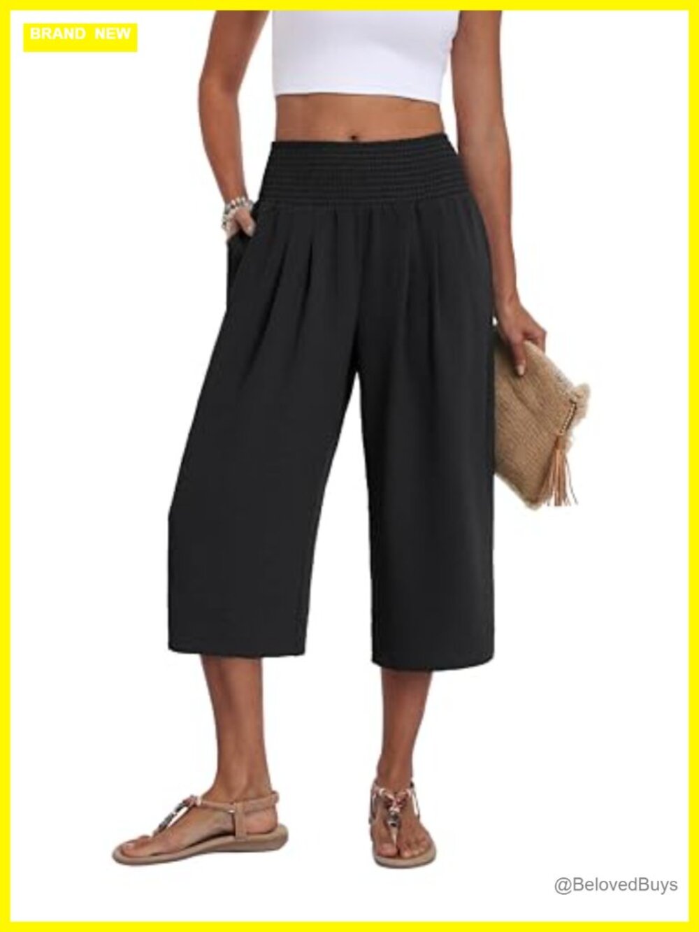 Wide Leg Capri Pants High Waisted Tummy Control Casual Lounge Trousers with